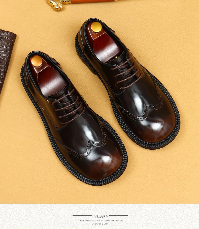 Big-headed leather shoes men's carved 2024 new wide-footed high-quality British limelight cowhide business casual men's shoes