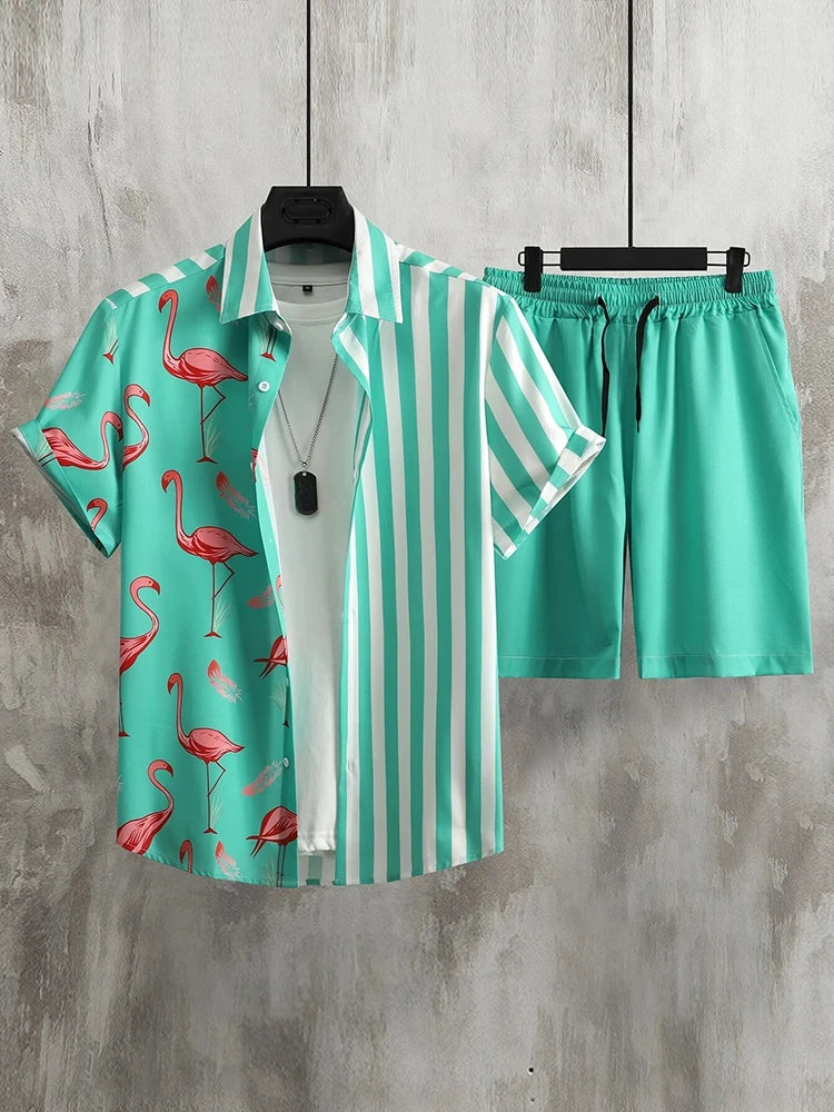 Hawaiian Men's Short Sleeve Shirt And Beach Shorts Set Beach Party Men's Shorts Summer Vacation Fashion Men's Casual Shirt