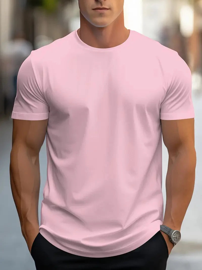 Simple solid color high quality men's round neck short sleeve summer comfortable breathable, casual and versatile T-shirt