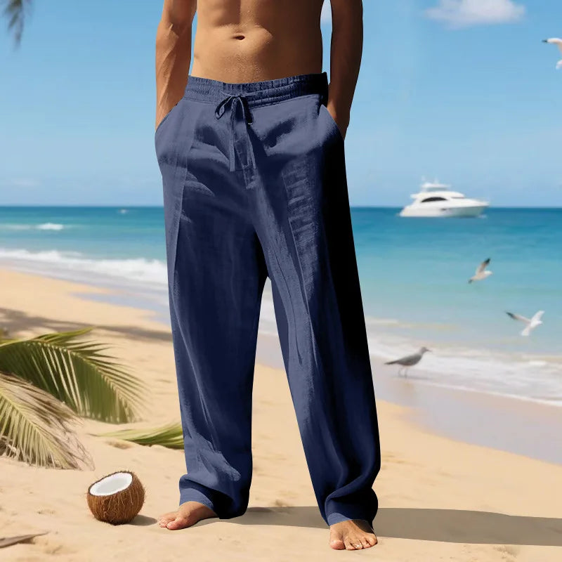 Men's Linen Long-Sleeved Shirt And Pants Set Breathable Outdoor Leisure Hiking Beach Sports Clothing for Spring Summer Autumn