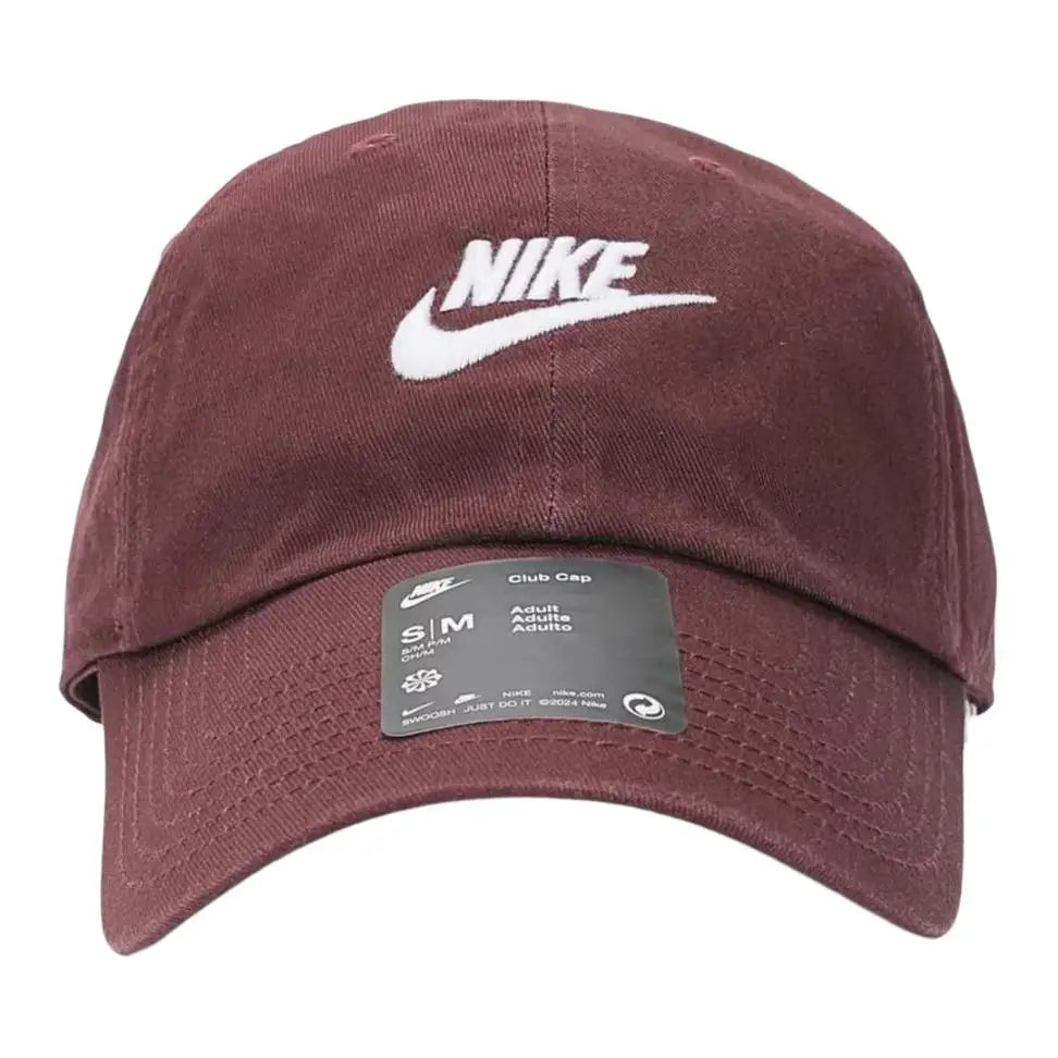 Nike Baseball Cap, Logo Print, Cotton, Curved Brim, Dome, Unisex, Burgundy/white FB5368-652
