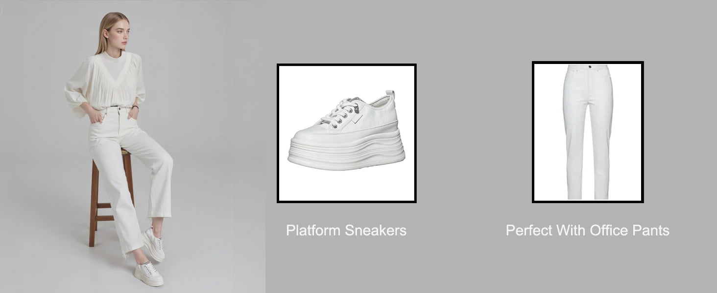 Fujin Casual Shoes For Woman Shoes on Platform Heel Shoes 9 cm 3 inch  White Comfortable High Heel Hidden Chunky Wedge Sneakers