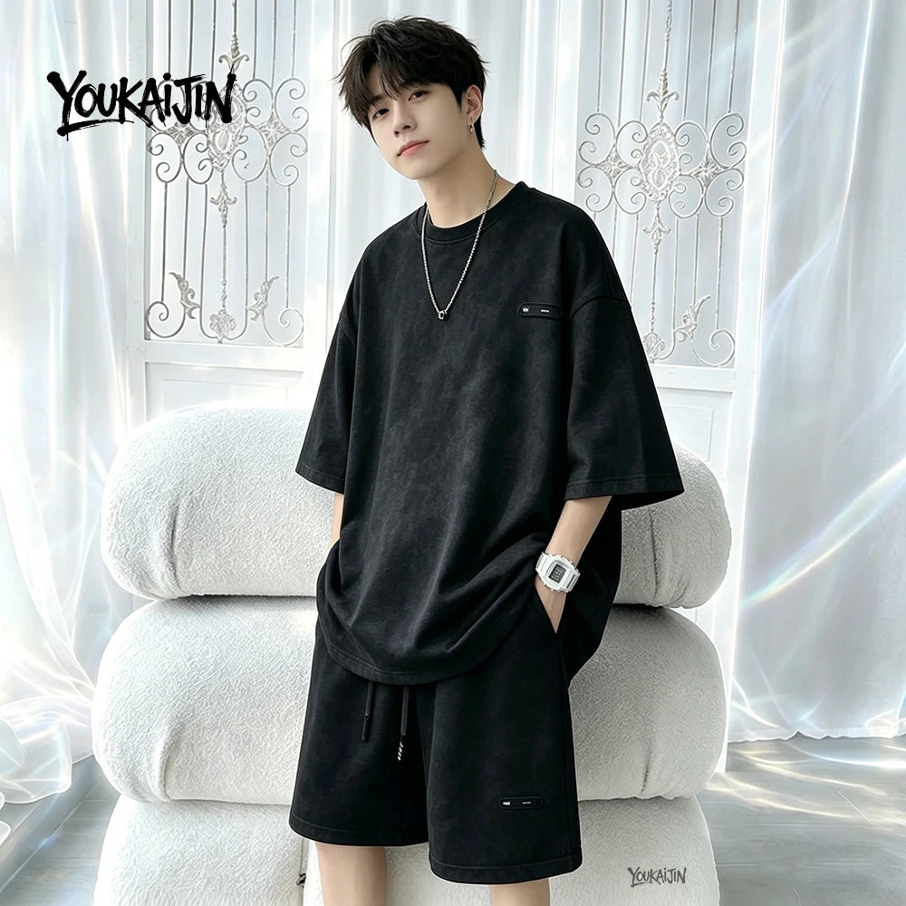 7XL 8XL Tie Dye T Shirt and Shorts Set Men White Casual Streetwear Co Ord Set Men Summer Loose Sportswear 2 Piece Outfit Men