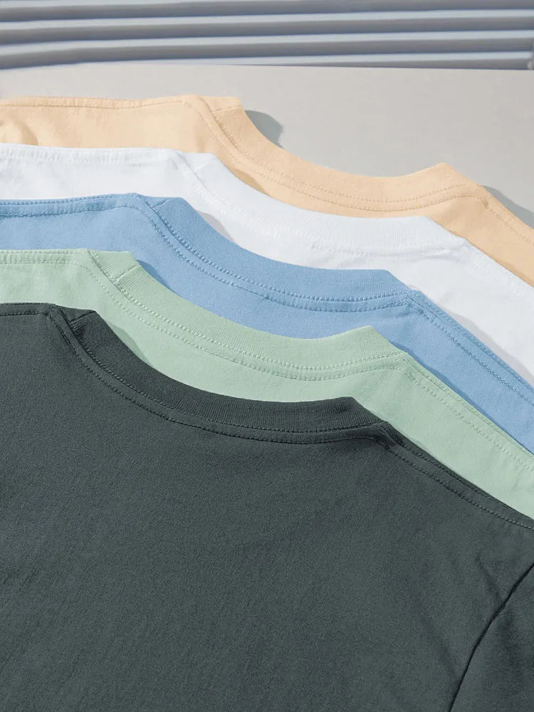100% cotton heavy t-shirt summer solid color 230 g men's white casual all-match round neck fall shoulder short sleeve