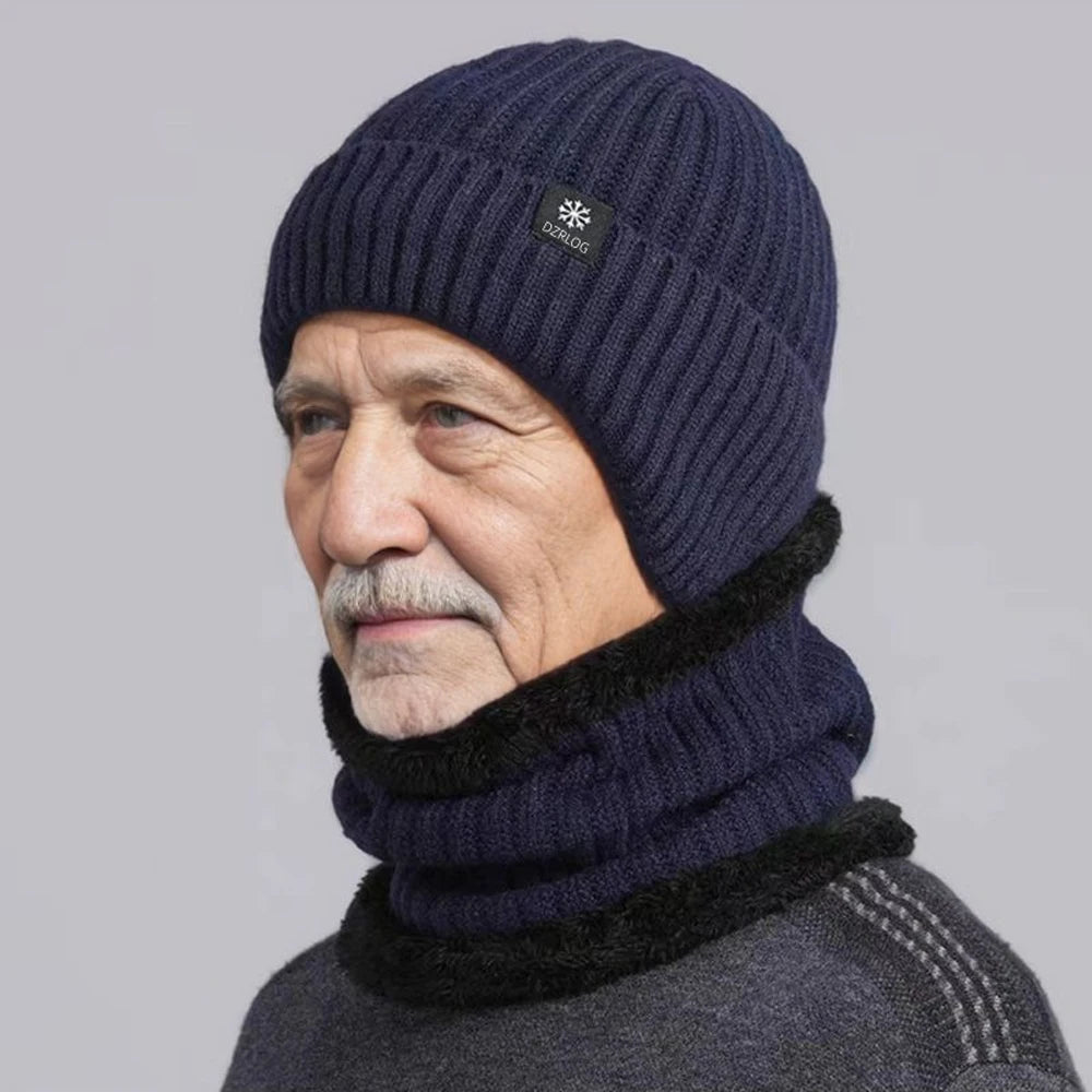 2pcs Winter Cycling Fleece Hats Knitted Plush Warm Outdoor Sports Cap Scarf for Women Men Hat Windproof Ski Ear Protection Gift
