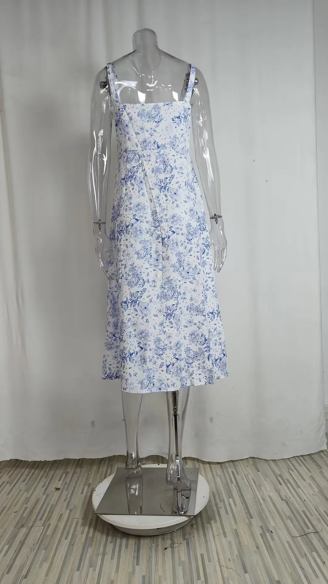 Women Summer Dress 2024 Fashion Floral Print Halter Sling V Neck Bra Sleeveless Gentle Woman mid-calf Dresses Vestidos GHH24128