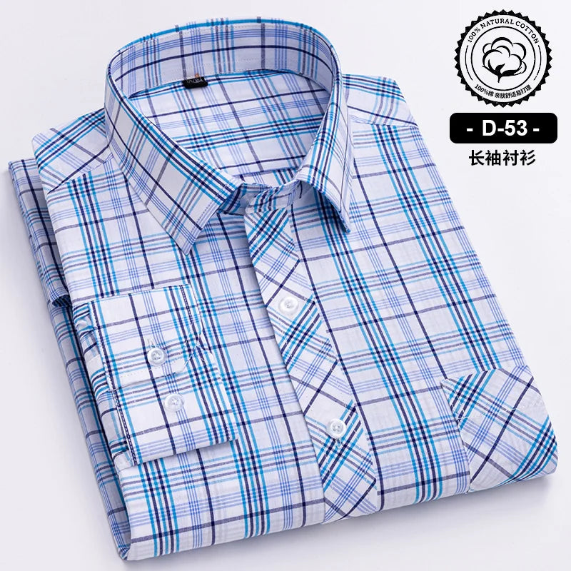 New Cotton Plaid Casual Shirts For Men Long Sleeve Fashion Print Checked Regular Fit Mens Plaid Shirts Dress Daily Clothing Soft