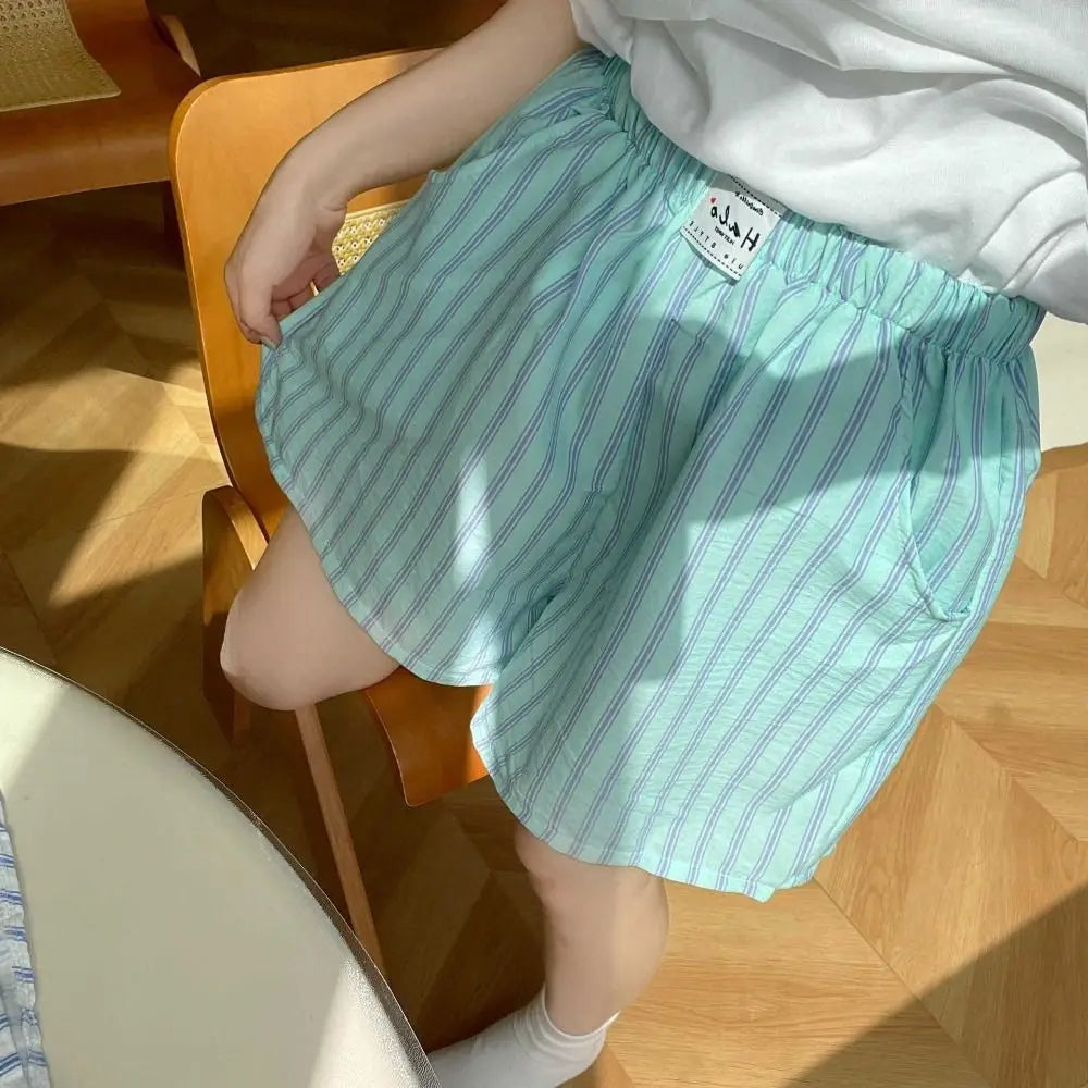 Comfortable Spring Summer Casual Shorts Women Chic High Waist Stripe Short Pants Baggy Elastic Waistband Thin Loose Shorts Women