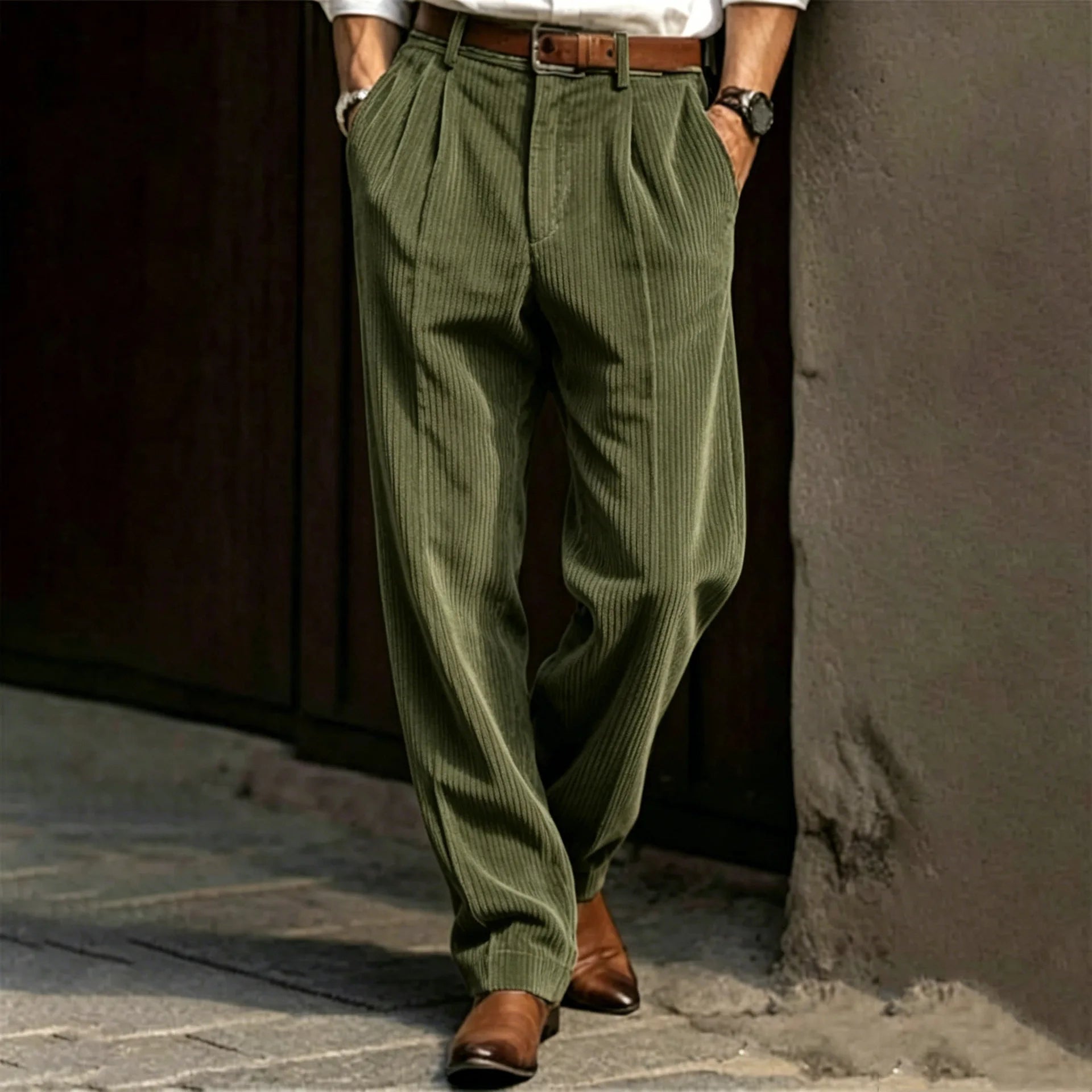 Spring and Autumn Men's Corduroy Pants - New Streetwear Style - Stretch-Fit Casual Striped Trousers - Fashionable Business Pants