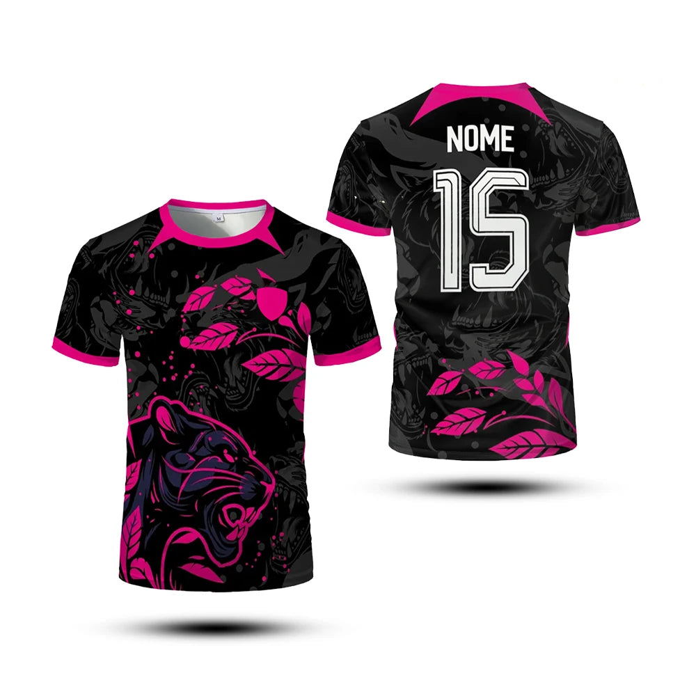New Summer Men's T-shirt Sports Top Printed Black Panther Training Jersey Quick-drying Breathable And Comfortable Football Shirt