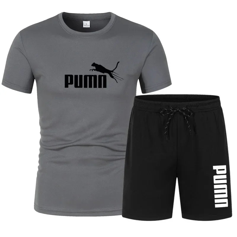 Summer fashion trend: Men's sporty casual suits, breathable and comfortable - short-sleeved quick-drying T-shirt + jogging short