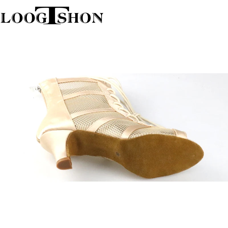 Loogtshon salsa dance shoes woman Latin  dance shoes black shoes for women Long Boots Hollow Diamond Shoes Black Dance Heel High