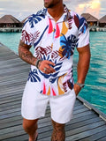 2024 Men Sets Print Patchwork Lapel Short Sleeve Casual Shirt Beach Shorts Summer Streetwear Vacation Hawaiian Suits Men S-5XL