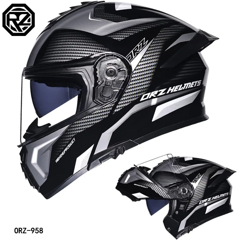 Orz-958 Motorcycle Helmet, Men's and Women's Open Face Helmet, Summer Dual Mirror Large Tail, Semi Fully Covered All Season