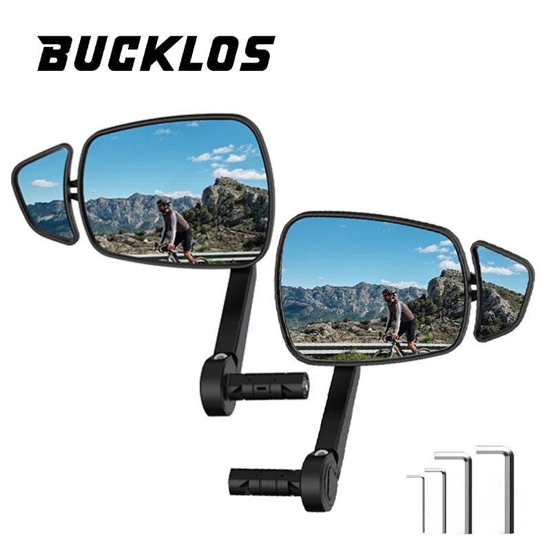 BUCKLOS Bike Rear View Mirror 360° Adjustable Wide Angle Anti-Glare Handlebar Plug Rearview Mirror E-Bike Small Auxiliary Mirror