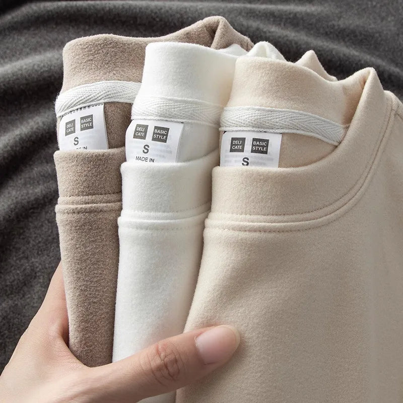 Autumn Winter Thick Fleece T-Shirt Men Half High-Collar T Shirt Long Sleeve Casual Tops Thermal Shirts Undershirt Man Clothing