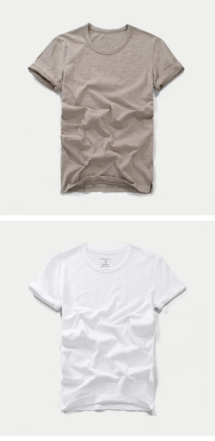 3018 Summer Fashion Short Sleeve Thin T-shirt Solid Color Simple Classic Soft Cozy Round Neck Slub Cotton Men's Casual Tops Tees