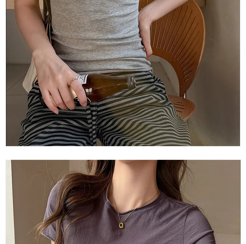 Solid Color Slim Fit Short Sleeve T Shirt for Women Summer New Cotton Blended Basic Tees Woman Thin Breathable Crew Neck T-shirt