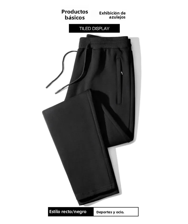 Men's Casual Straight Leg Pants Spring Autumn Loose Fit Fce Lined Bla ey Versatile Winter Trendy Brand Sweatpants