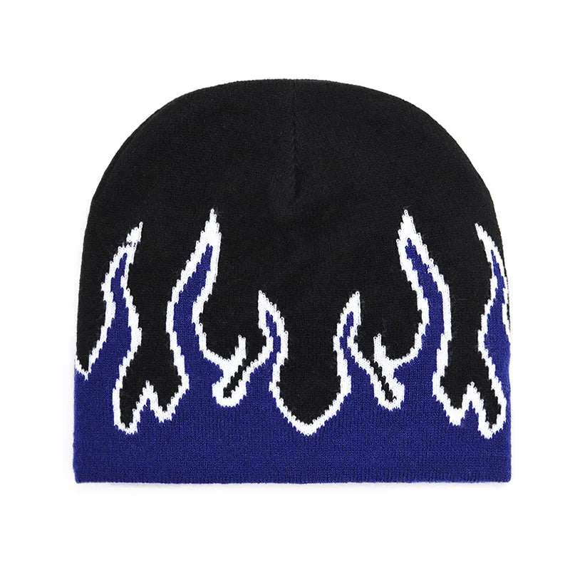 Autumn Winter Halloween Knitted Hat Men's Hip-hop Street Flame Pullover Bonnet Outdoor Riding Beanies Cap Wild Brimmed Hats