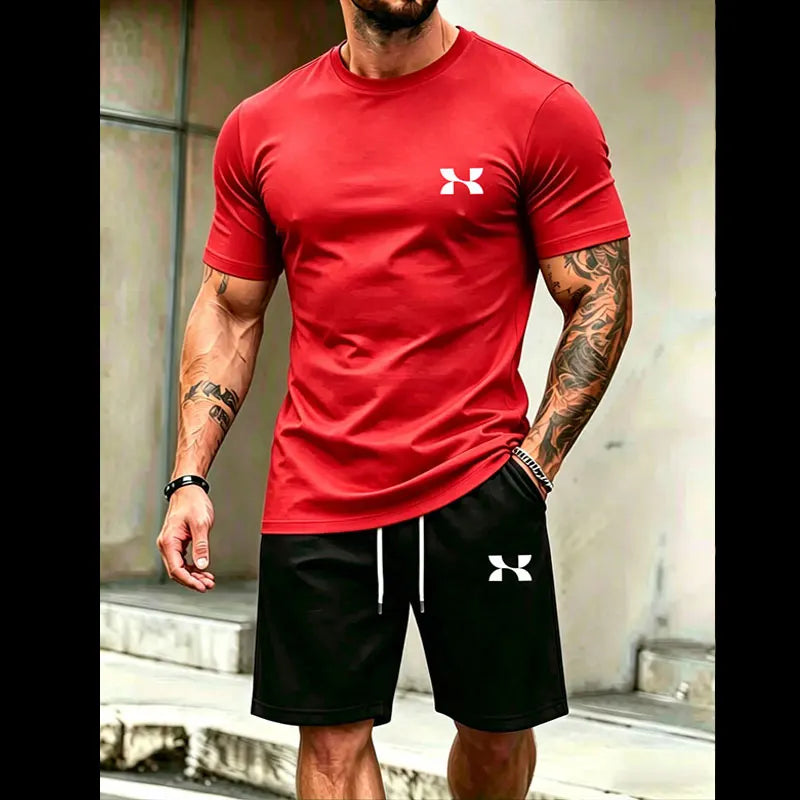 2026 Hot Selling Men's 2-Piece Tracksuit, Summer Short Sleeve T-Shirt and Shorts Set for Running Fitness Casual Outdoor