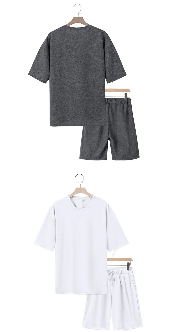Men's Casual Two Piece Set Summer Short Sleeve T-Shirt and Shorts Set Comfortable Loose Fit Tracksuit for Men Clothing Set