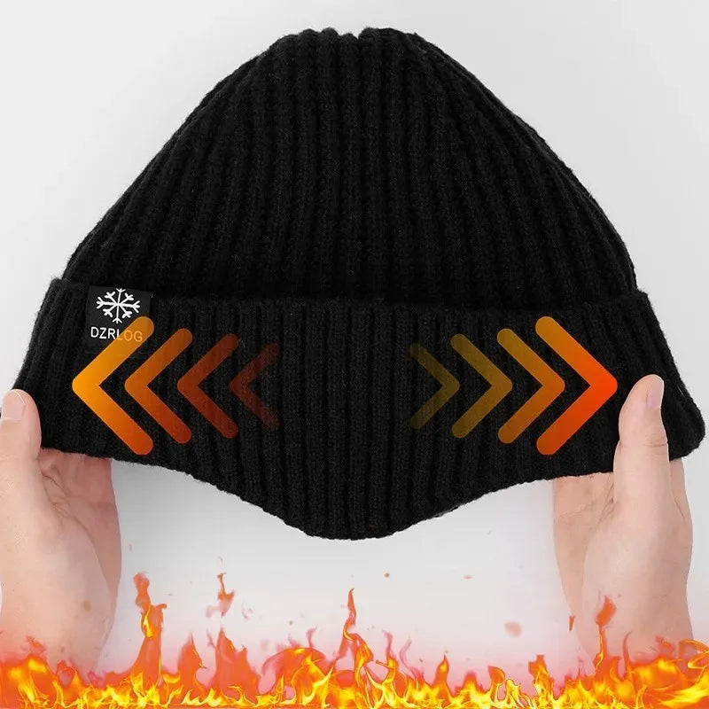 2pcs Winter Cycling Fleece Hats Knitted Plush Warm Outdoor Sports Cap Scarf for Women Men Hat Windproof Ski Ear Protection Gift