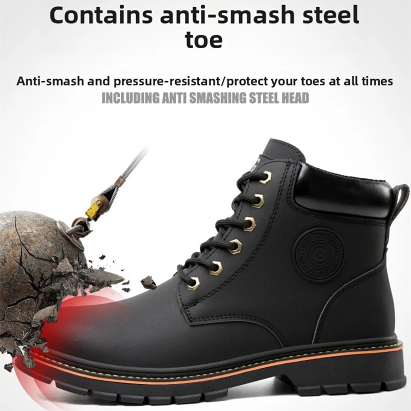 high-top Work Boots For Men Anti-smash Anti-puncture Work Shoes with Steel Toe leather safety shoes men for work waterproof shoe