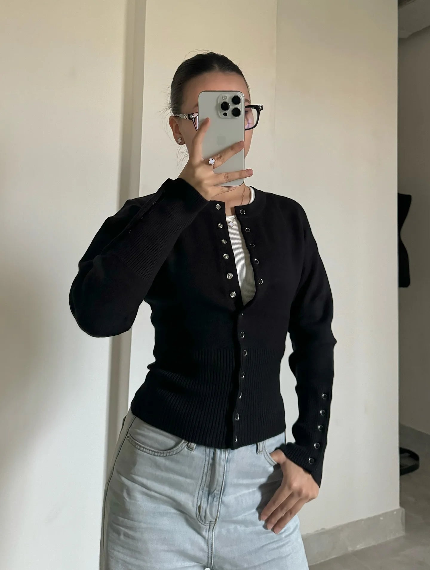 Women's Knitted Fitted Cardigan Elegant Long Sleeve Tops Sweater Knitwears Top Female Clothing 2025 Fall Black Brown White Blue