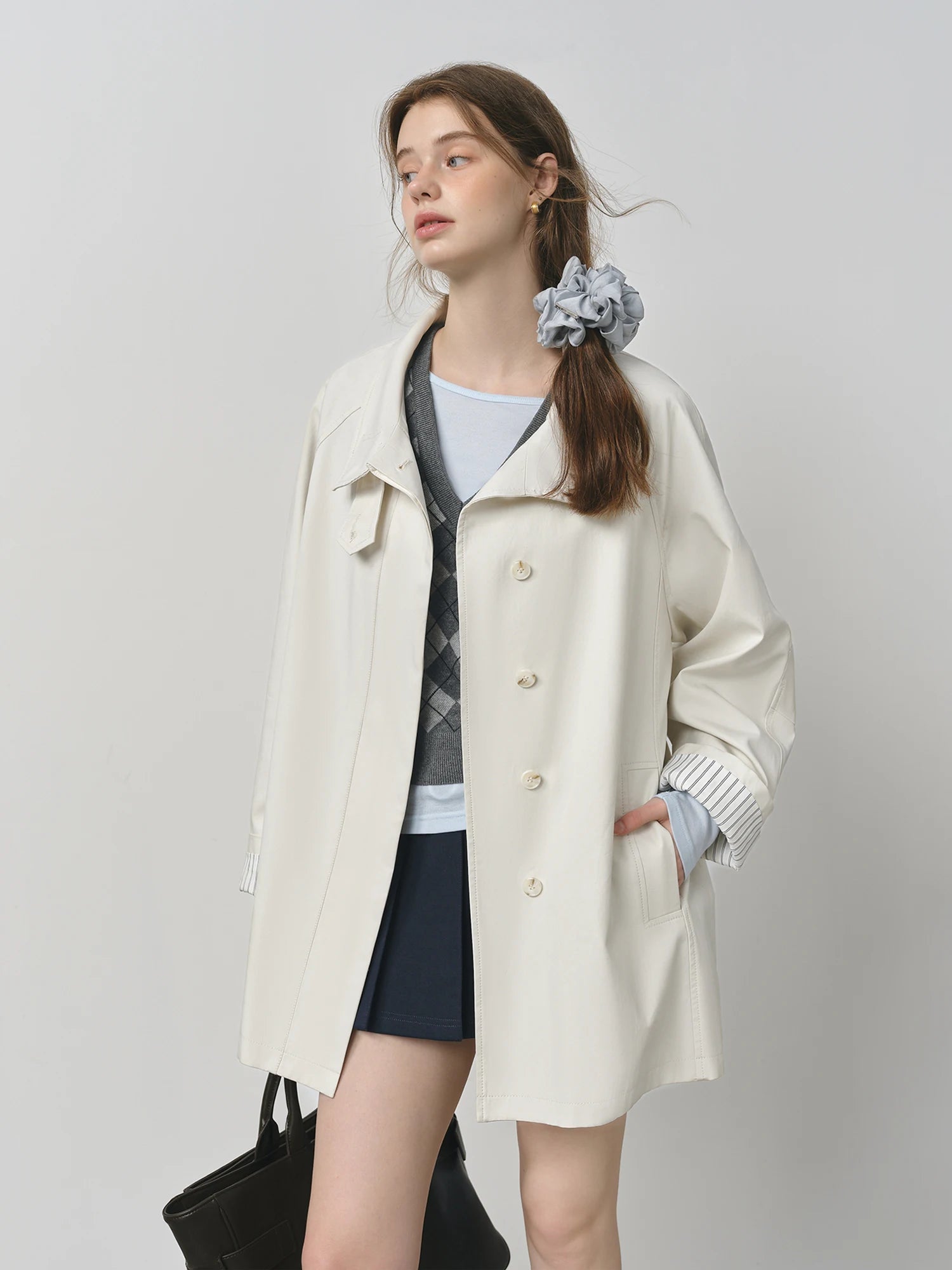 FSLE British Style Design Stand Collar Windbreaker Trench Jacket for Women 2025 Autumn New Arrival Casual Chic Coats for Women