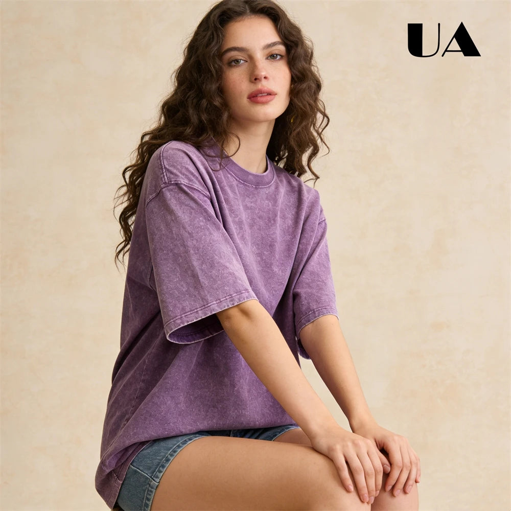 Three-Piece Women Oversized T Shirts Acid Washed Cotton Tees Vintage Baggy Loose Fit Streetwear Workout Tops Summer Casual Wear