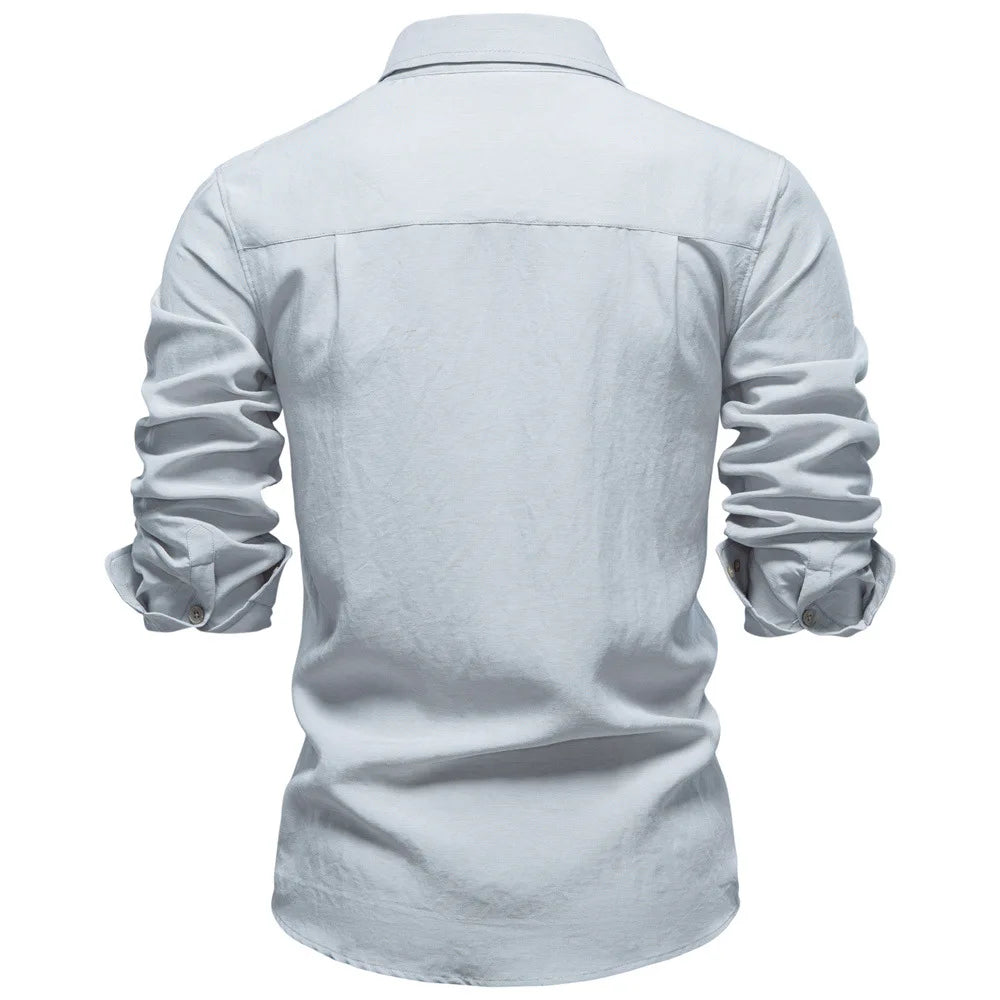 Men's Old Money Style Wrinkle Textured Long Sleeve Shirt, European Size, Business Casual, Spring New Arrival