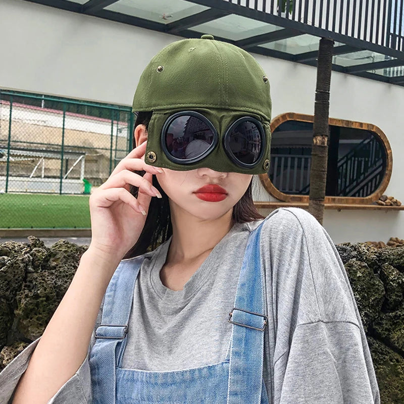 Hip Hop Aviator Hat With Sunglasses For Men Women Fashion Glasses Bonnet Summer Outdoor Sun Visors Fashion Punk Baseball Cap