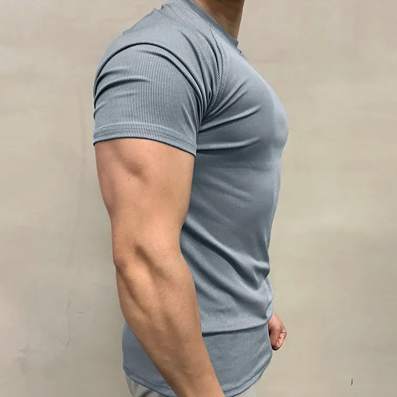 Men Summer Tshirt Muscle Shirt Bodybuilding Fitness Workout Turtleneck Casual Top Tees