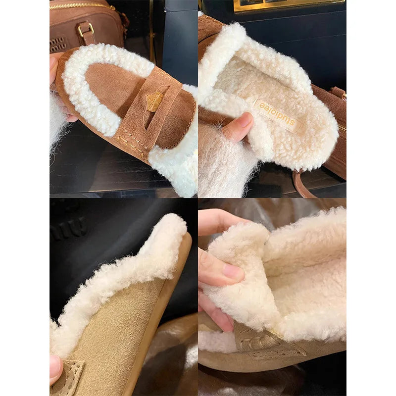 Women's slippers 2025 autumn and winter warm fur half slippers for wearing outside slippers