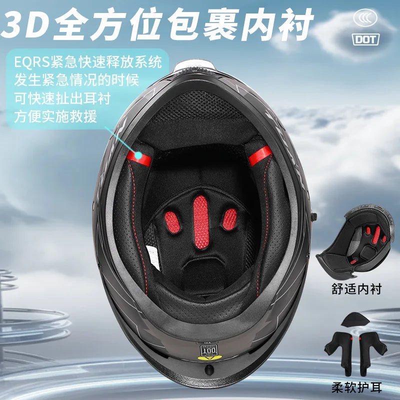 2026 New Motorcycle Helmet Standard DOT Double Mirror Drinkable Water Ghost Face Helmet Cycling Locomotive Full Helmet