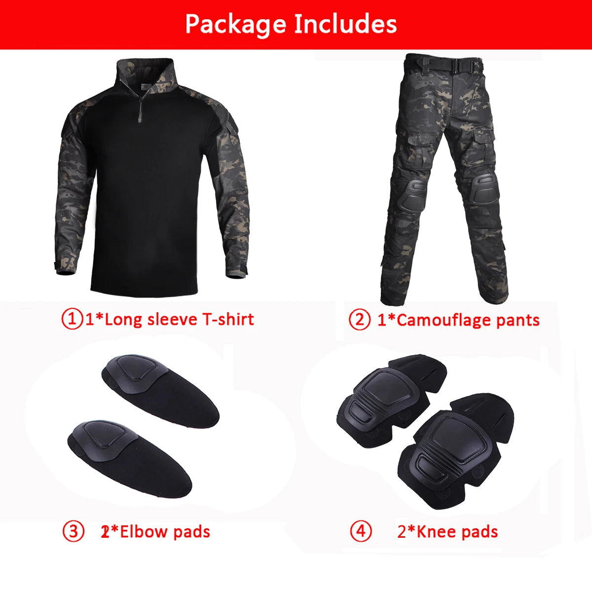 Tactical Suits Camo Uniform Clothes Outdoor Men Clothes Wear resistant Airsoft Hunting Suit Combat Shirt + Cargo Pants+4 Pads
