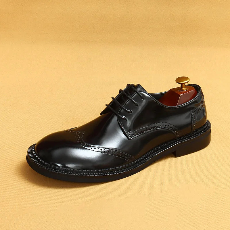 Big-headed leather shoes men's carved 2024 new wide-footed high-quality British limelight cowhide business casual men's shoes