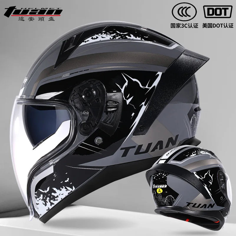 2026 New Motorcycle Helmet Standard DOT Double Mirror Drinkable Water Ghost Face Helmet Cycling Locomotive Full Helmet