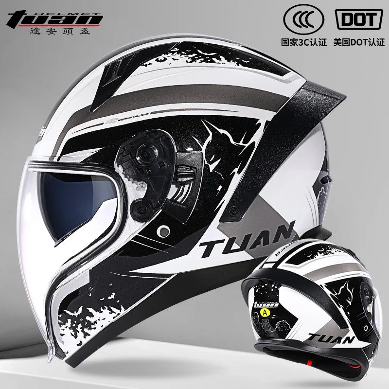 2026 New Motorcycle Helmet Standard DOT Double Mirror Drinkable Water Ghost Face Helmet Cycling Locomotive Full Helmet
