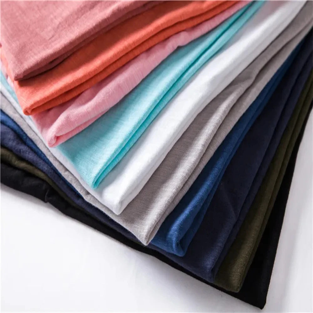 S-5XL 100% Cotton Men's T-Shirts Fashion Design V-neck Casual Slim Fit Basic Solid Summer T Shirt For Men-F037