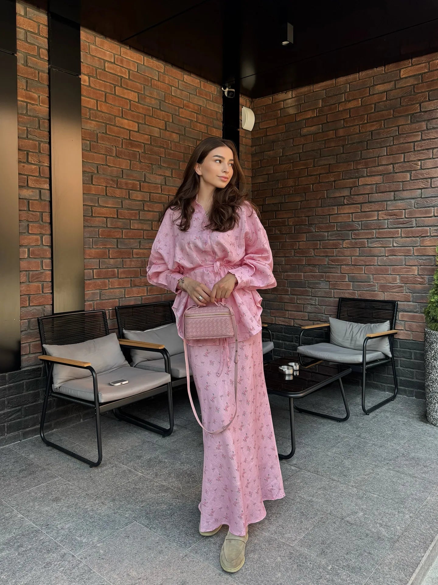 Women Two Piece Sets Skirt Set Floral Print Lantern Sleeve Turn Down Collar Shirt Long Skirts A Line Lace Up Y2k Elegant Work