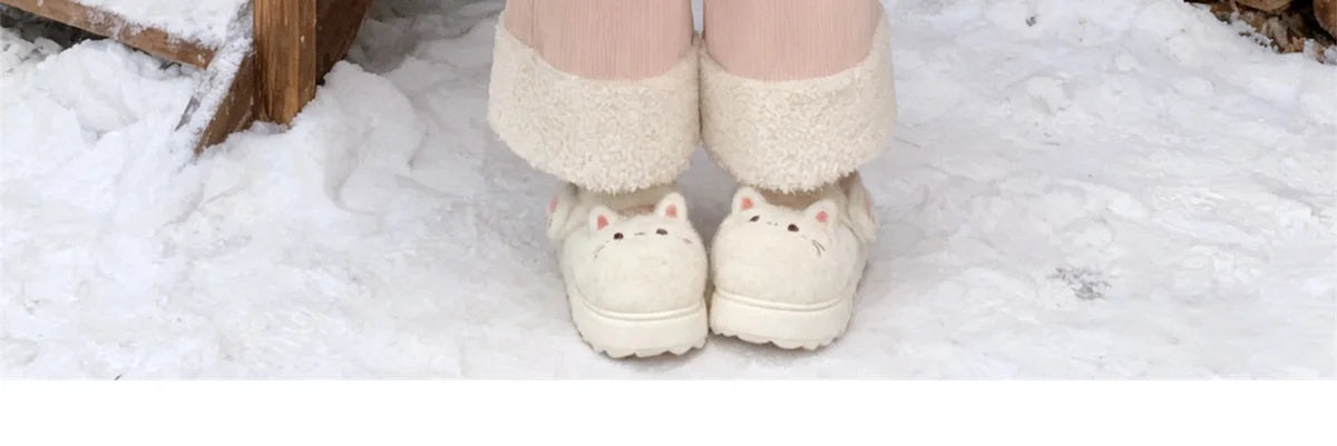 New fuzzy house slippers woman sweet furry cat designer mary janes shoes for women thick sole home slipper floor shoes bedroom