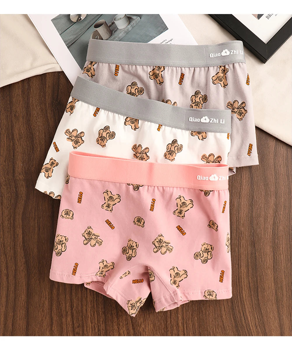 3PCS/Pack Autumn Winter Cotton Cute Bear Print Women's Panties Antibacterial Breathable Crotch Underwear Comfortable Soft Linger