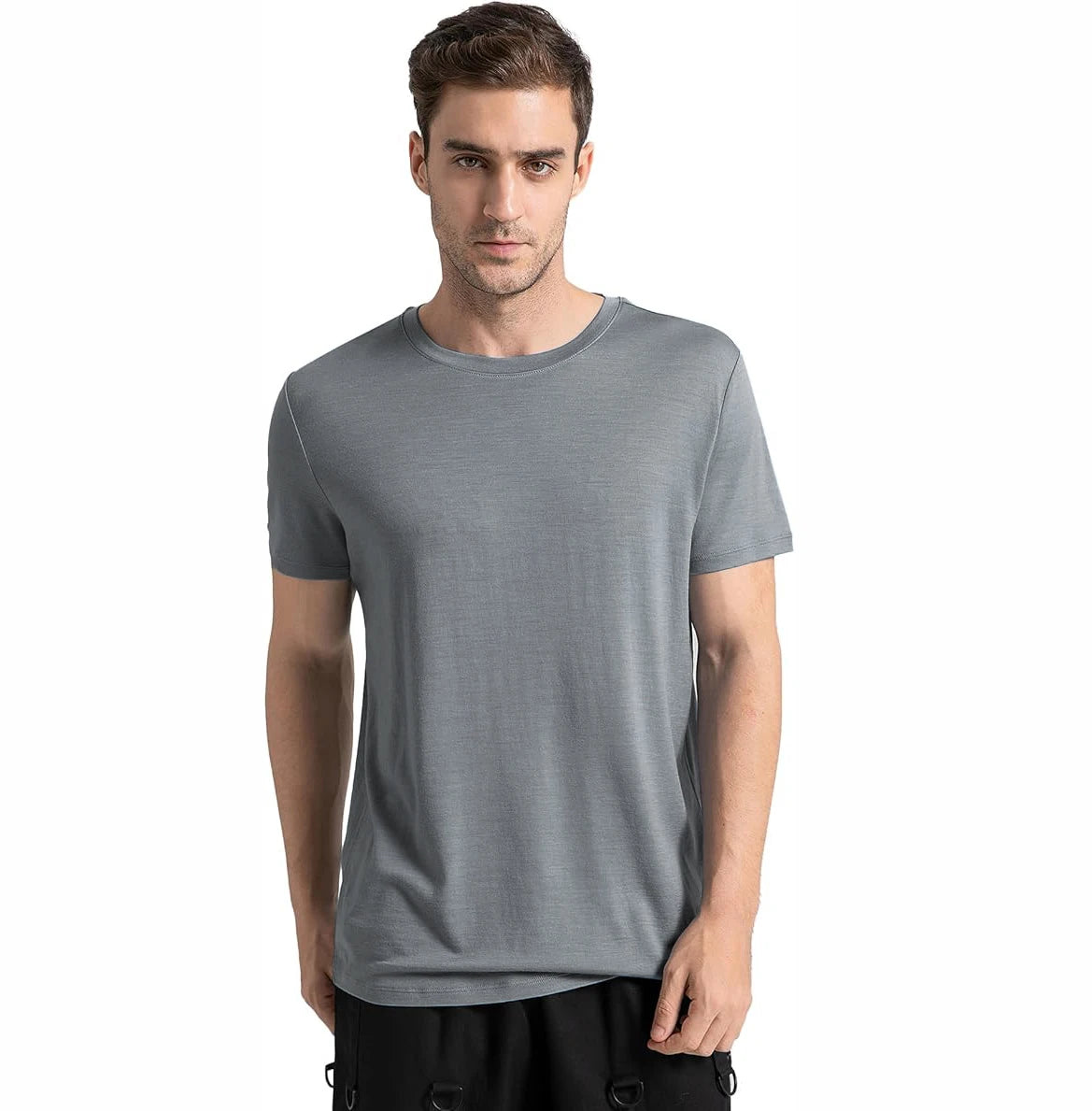 100% Merino Wool T Shirt for Men Short Sleeve Tee 170GSM Men Wool Base Layer Quick Dry Anti-Odor for Travel Hiking USA Size