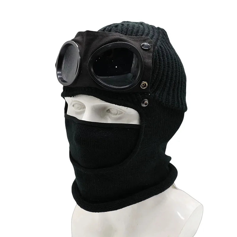 1 Pcs Trendy Autumn Winter Warm Caps Aviator Glasses Men Women Ear Protection Windproof Cycling Full Face Cover Warm Knitted Hat