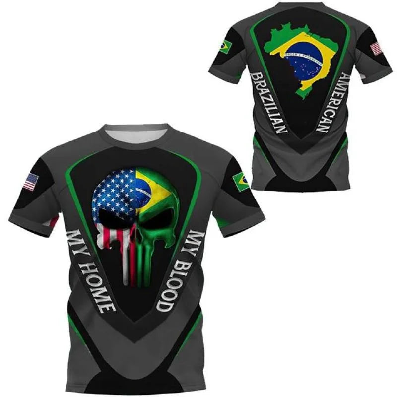 3D Printed Brazil Flag T Shirt Men Brazilian Football Pattern T-Shirts Summer Street Sports Round Neck Tops Short Sleeve Tees