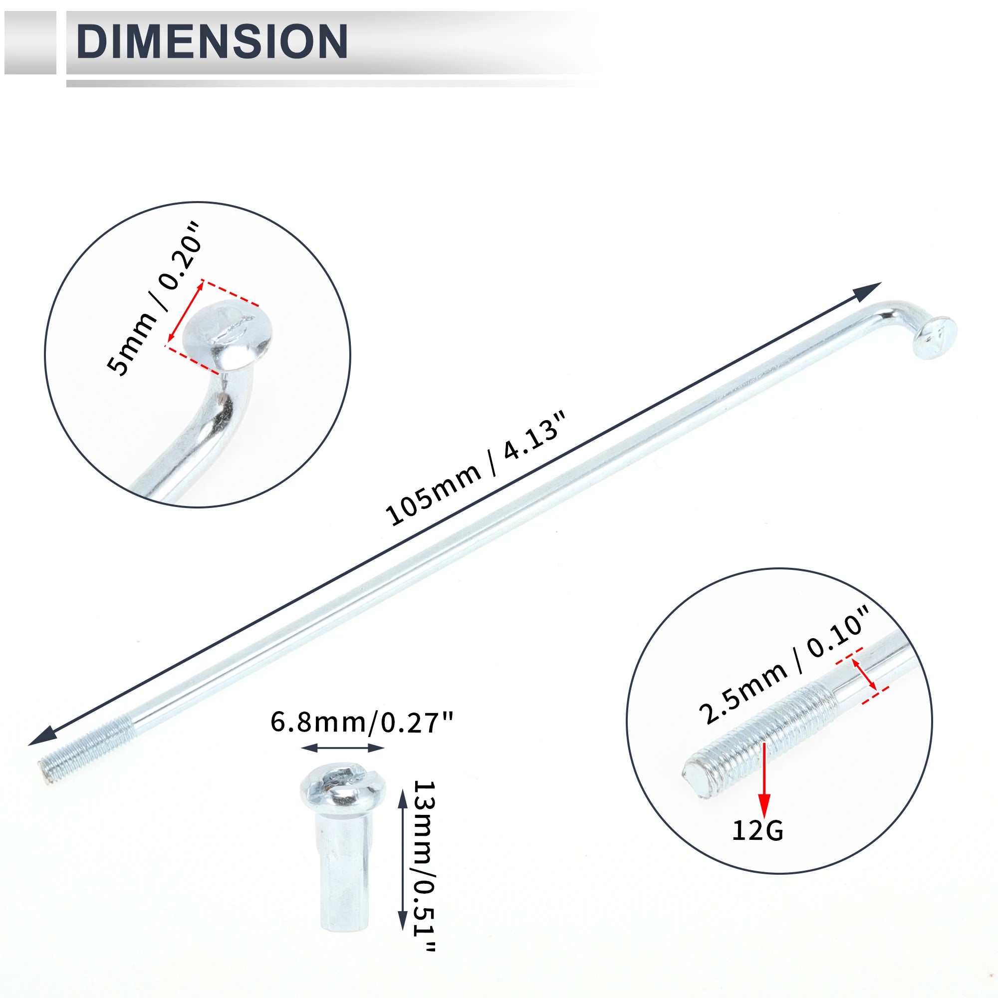 X Autohaux 36pcs 12G J Bend Bicycle Steel Spokes 69mm 76mm 82mm 87mm 92mm 100mm 105mm-249mm Cycle Spokes with Nipples