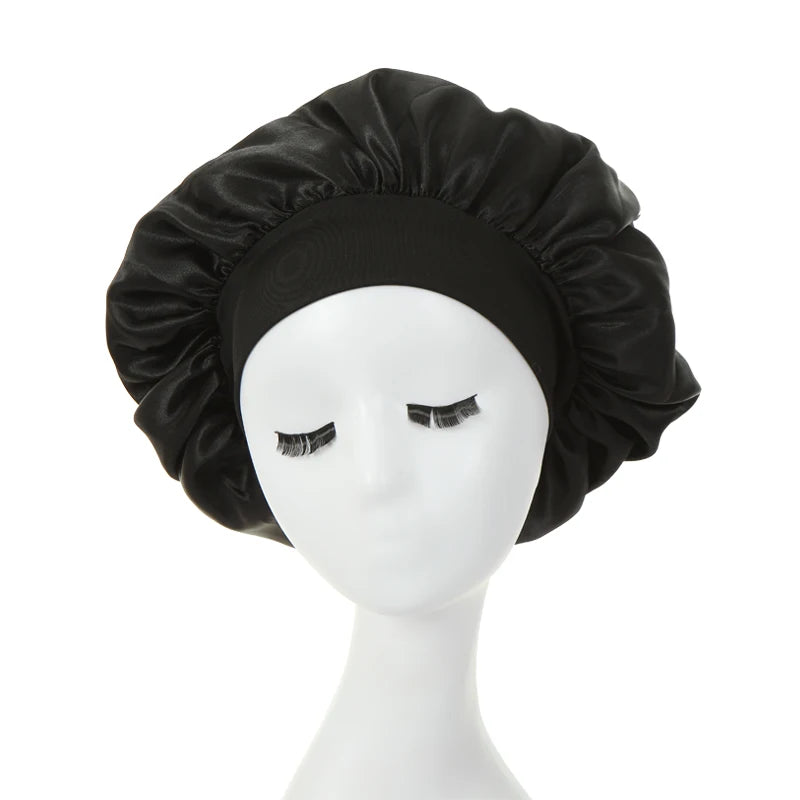 2PCS Milk Imitation Silk Wide Brim Satin Cloth Women's Hair Hat Bonnet Elastic Band Headwear bonnets for women