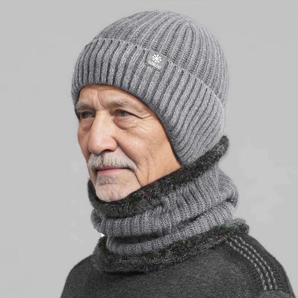 2pcs Winter Cycling Fleece Hats Knitted Plush Warm Outdoor Sports Cap Scarf for Women Men Hat Windproof Ski Ear Protection Gift